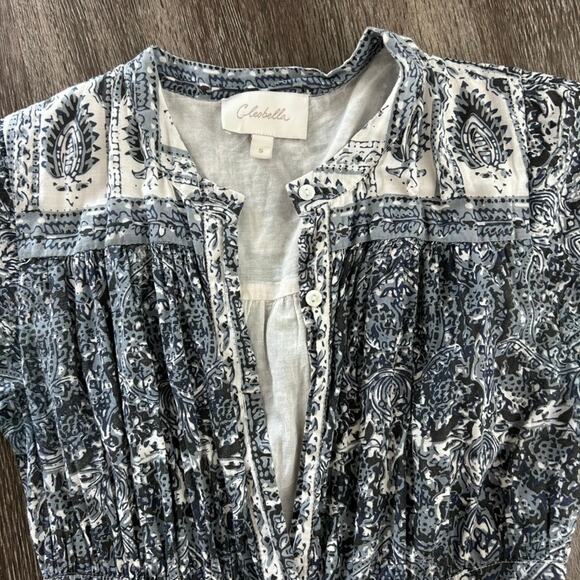 EUC Cleobella Dalia Midi Dress Blue Gray Rishi Block Print Boho Cotton Small (S) - Picture 4 of 16